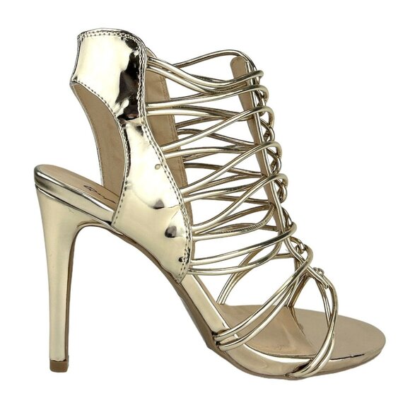 Qupid JEALOUS-18 Multi-Straps Heel Dress Sandals Champagne Shiny Metallic Size 7 - Picture 3 of 10
